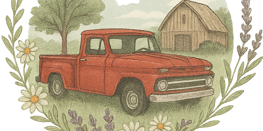 King's Bounty Farm vintage red truck